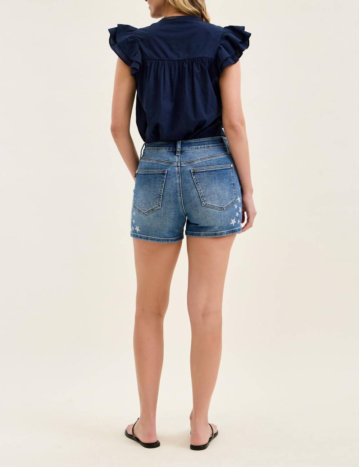 Judy Blue High Waist Star Splatter Slim Denim Short in blue - women's shorts - view 5