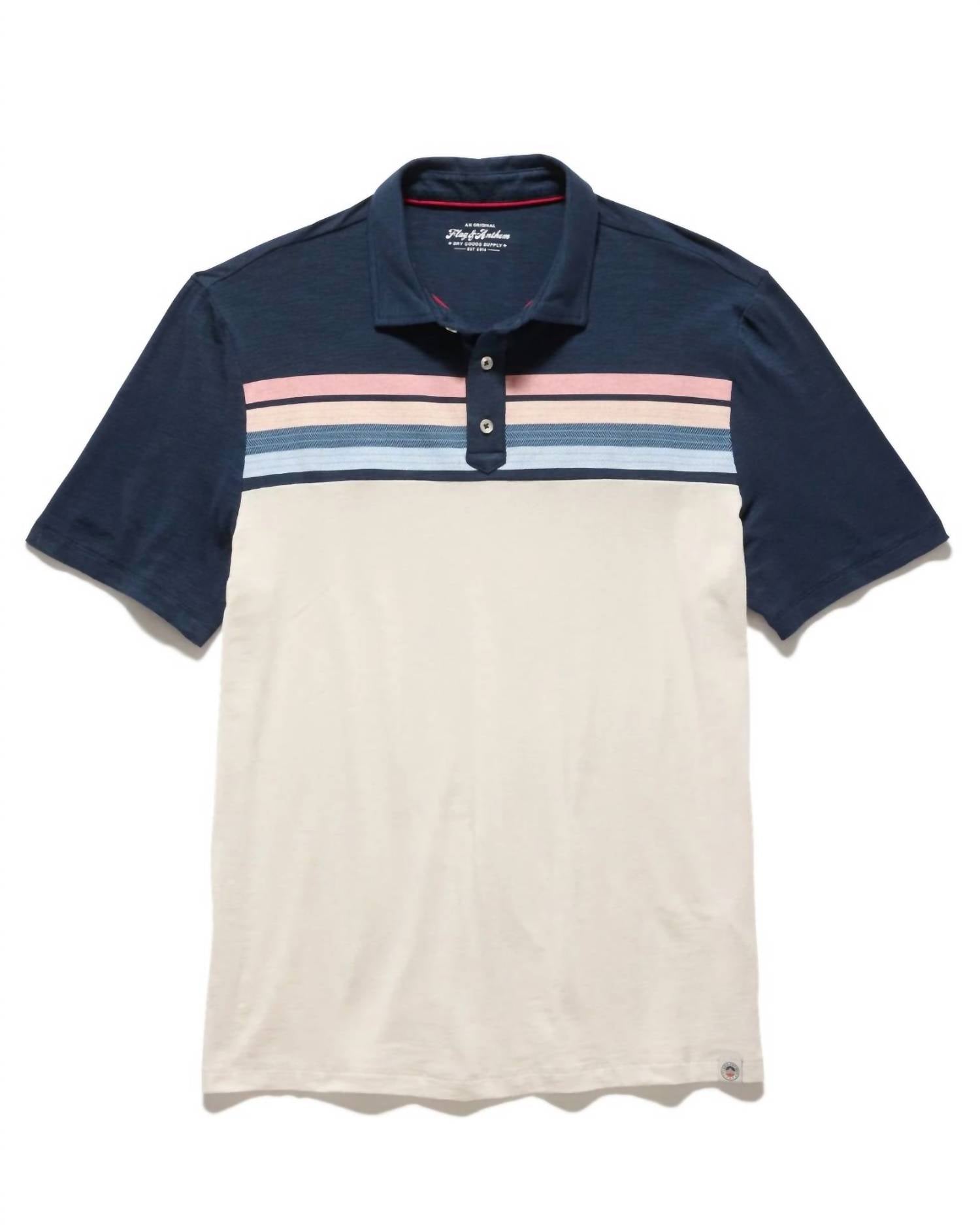 Flags & Anthem Ruskin Slub Polo in navy multi - men's shirt - alternate view
