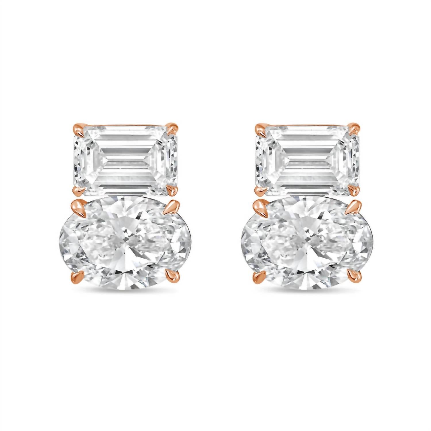 Diana M Jewels - Women's Emerald & Oval Lab-grown Diamond Stud Earrings (4.00 Tcw) - Signature Plus