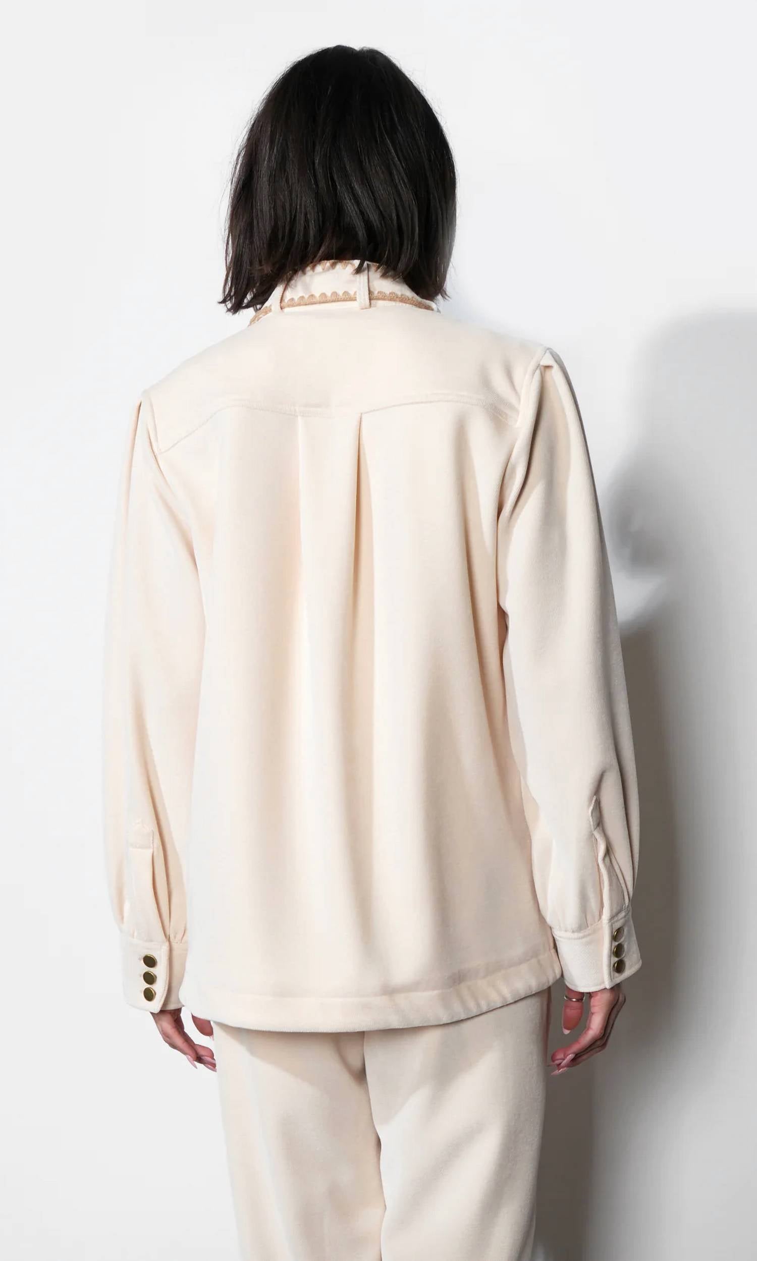 GREYLIN Marli Oversized Embroidered Shacket in cream - women's jacket - detail view