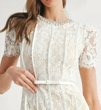 Endless Blu. - Elegant Lace Midi Dress With Embellished Collar