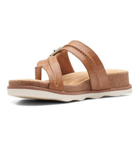 Clarks Women's Brynn Madi Flat Sandal in light tan leather - women's sandal - detail view