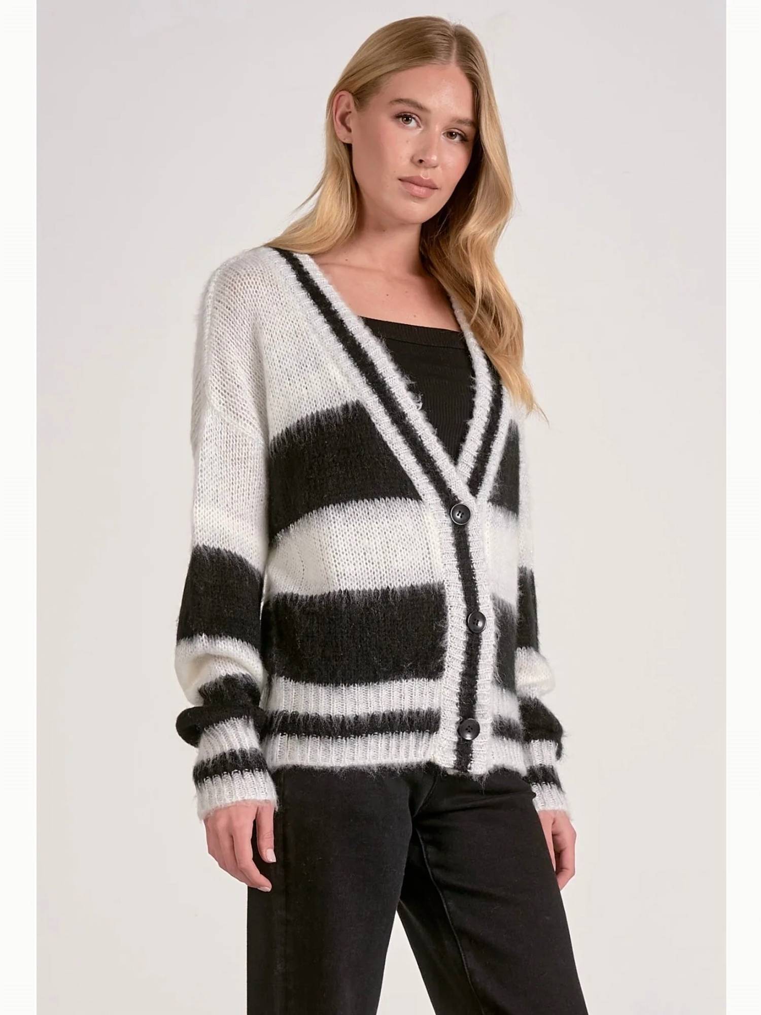 Elan - Stripe Fuzzy Cardigan