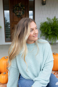 DAVI & DANI Mist High Neck Knit Sweater in green - women's sweater