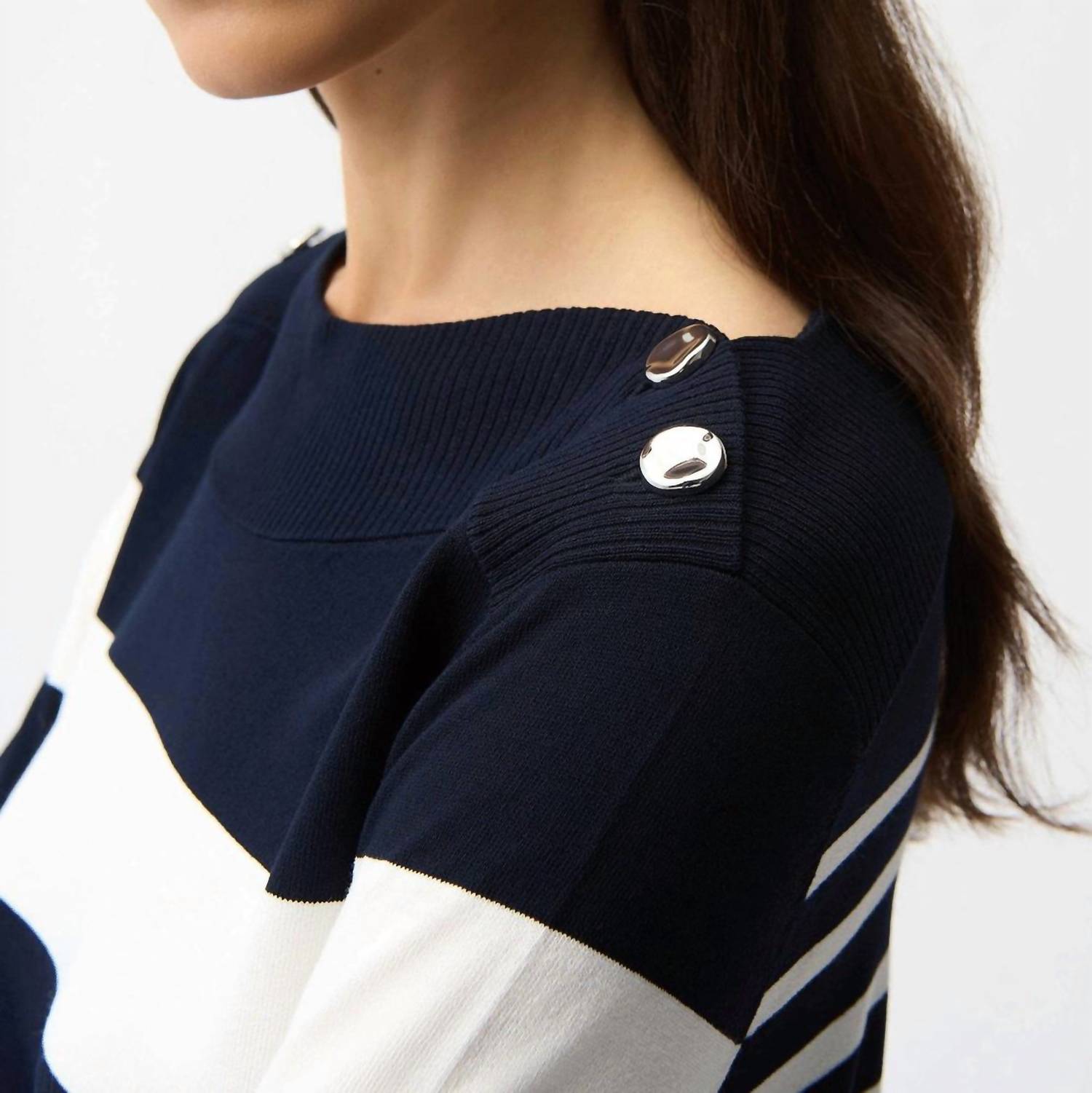 Joseph Ribkoff - Viscose Blend Stripe Print Long Sleeve Sweater with Boat Neckline