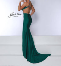 Johnathan Kayne One Shoulder Side Cut Out Prom Dress in emerald - women's dress - detail view