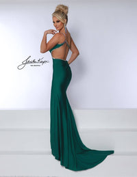 Johnathan Kayne One Shoulder Side Cut Out Prom Dress in emerald - women's dress - alternate view