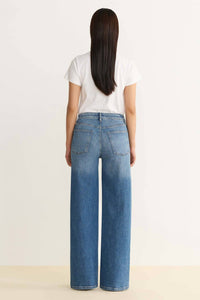Warp + Weft Women's Knit Wide Leg Jeans in everafter blue - women's jeans - detail view