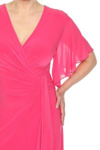 Joseph Ribkoff - V-neck Flutter Sleeve Faux Wrap Dress