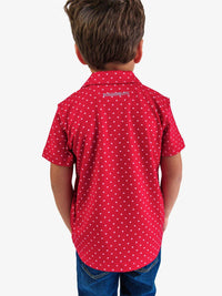 RuffleButts Boy's Heart Polka Dot Short Sleeve Performance Polo in red - kids' shirt - view 5