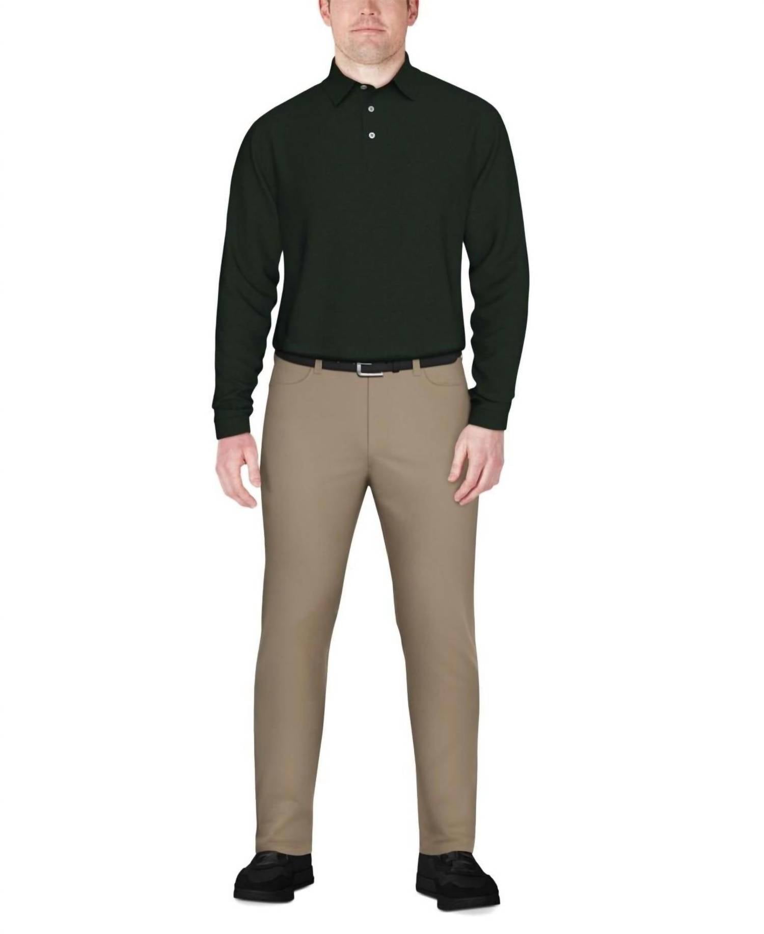 Pga Tour - Men's Long Sleeve Performance Feeder Stripe Polo Shirt