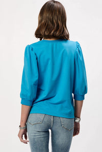 Another Love Tamryn Short Puff Sleeve Top in malibu blue - women's blouse - alternate view