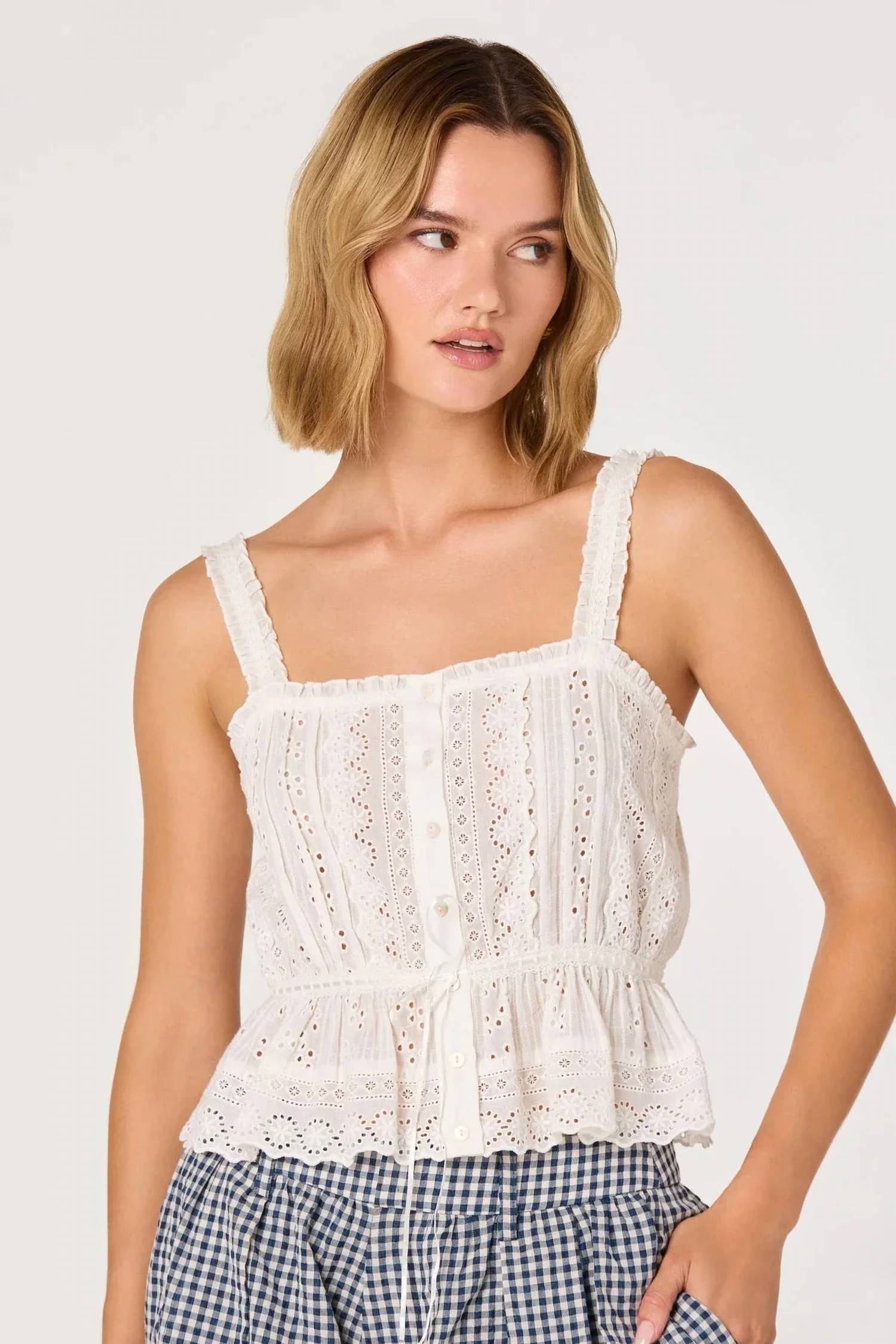 Astr - Saanvi Eyelet Lace Peplum Top