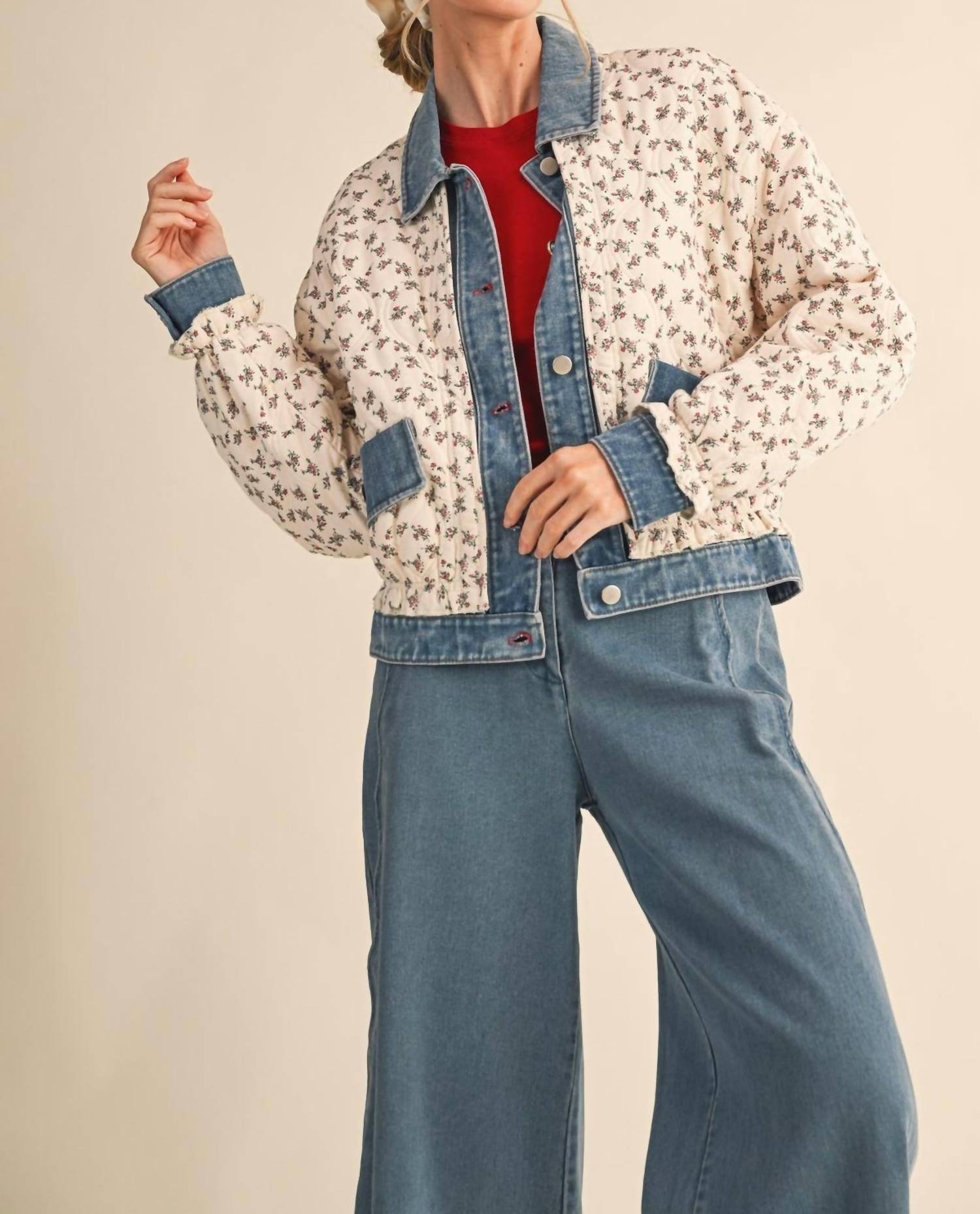 En Merci - Lila Quilted Floral Denim Jacket