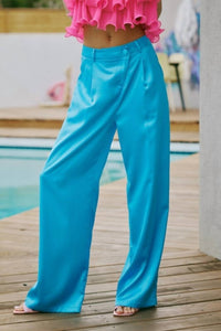 Tcec - Satin Asymmetrical Front Wide Pants