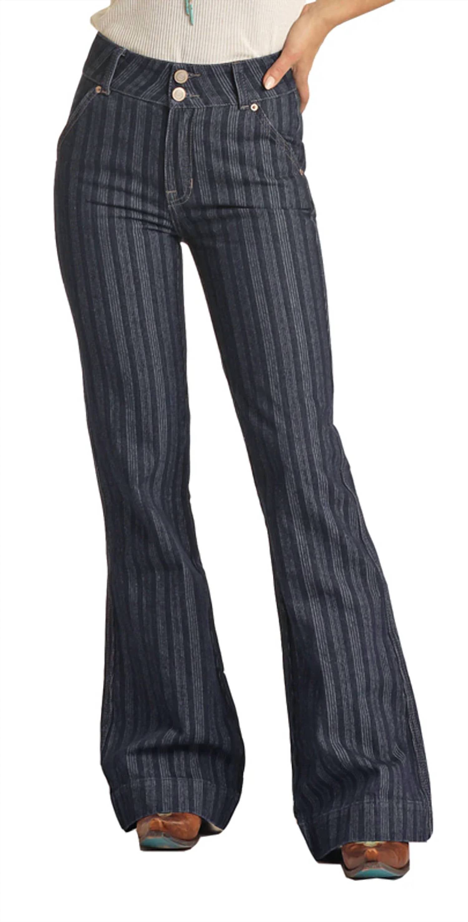 Rock & Roll Denim - Women's High Rise Striped Jacquard Trouser Jeans
