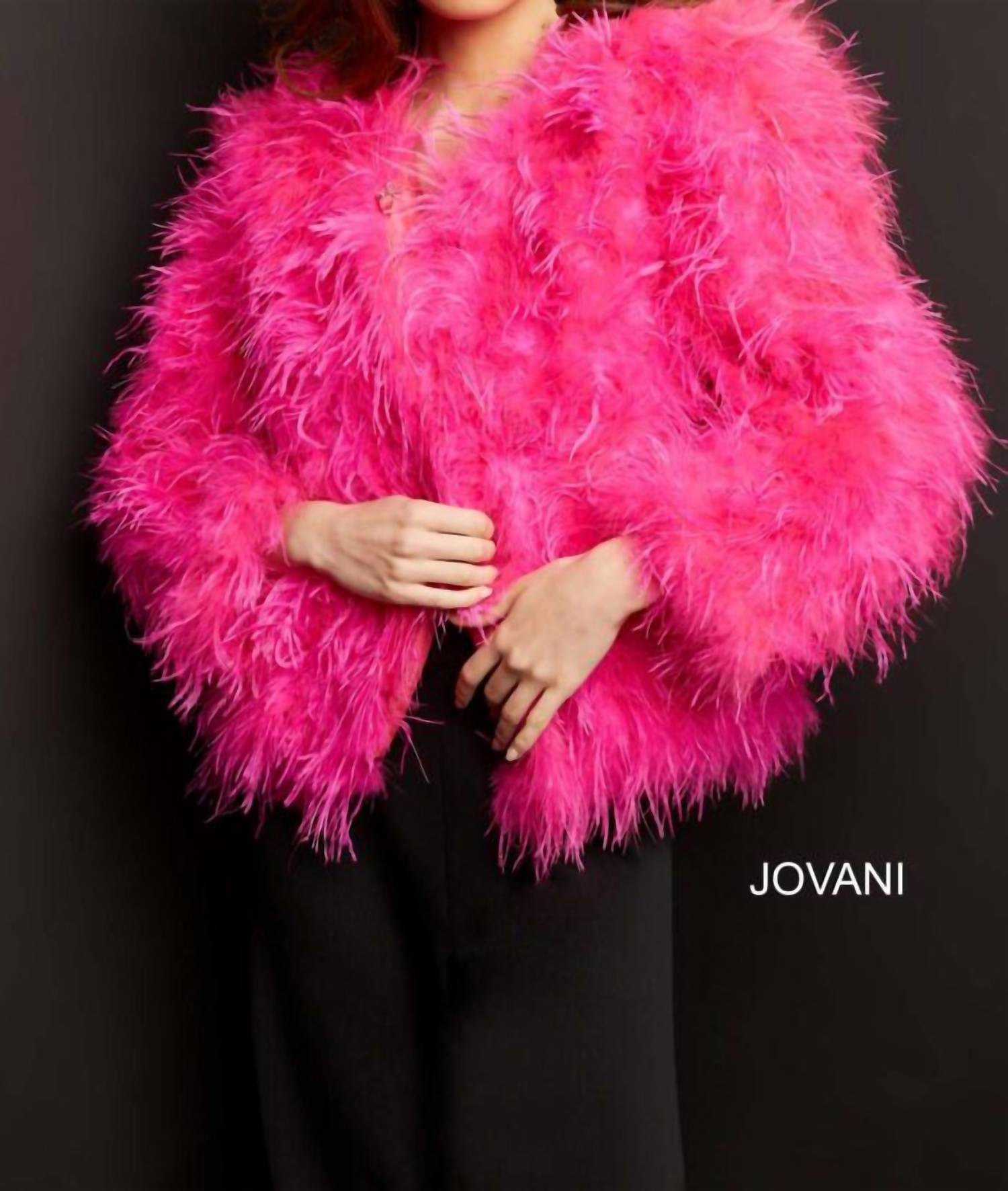 Jovani - Ostrich Feather Jacket