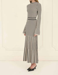 Moon River - Jessica Stripe Sweater Pleated Midi Dress