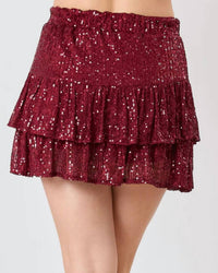 FANTASTIC FAWN Sequin Mini Skirt in maroon - women's skirt - detail view