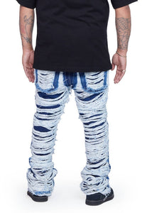 VALABASAS Men's Ravaged Stacked Flare Jean in indigo - men's jeans - alternate view