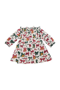 PINK CHICKEN Girls' Jaipur Dress in christmas bows bell - kids' dress