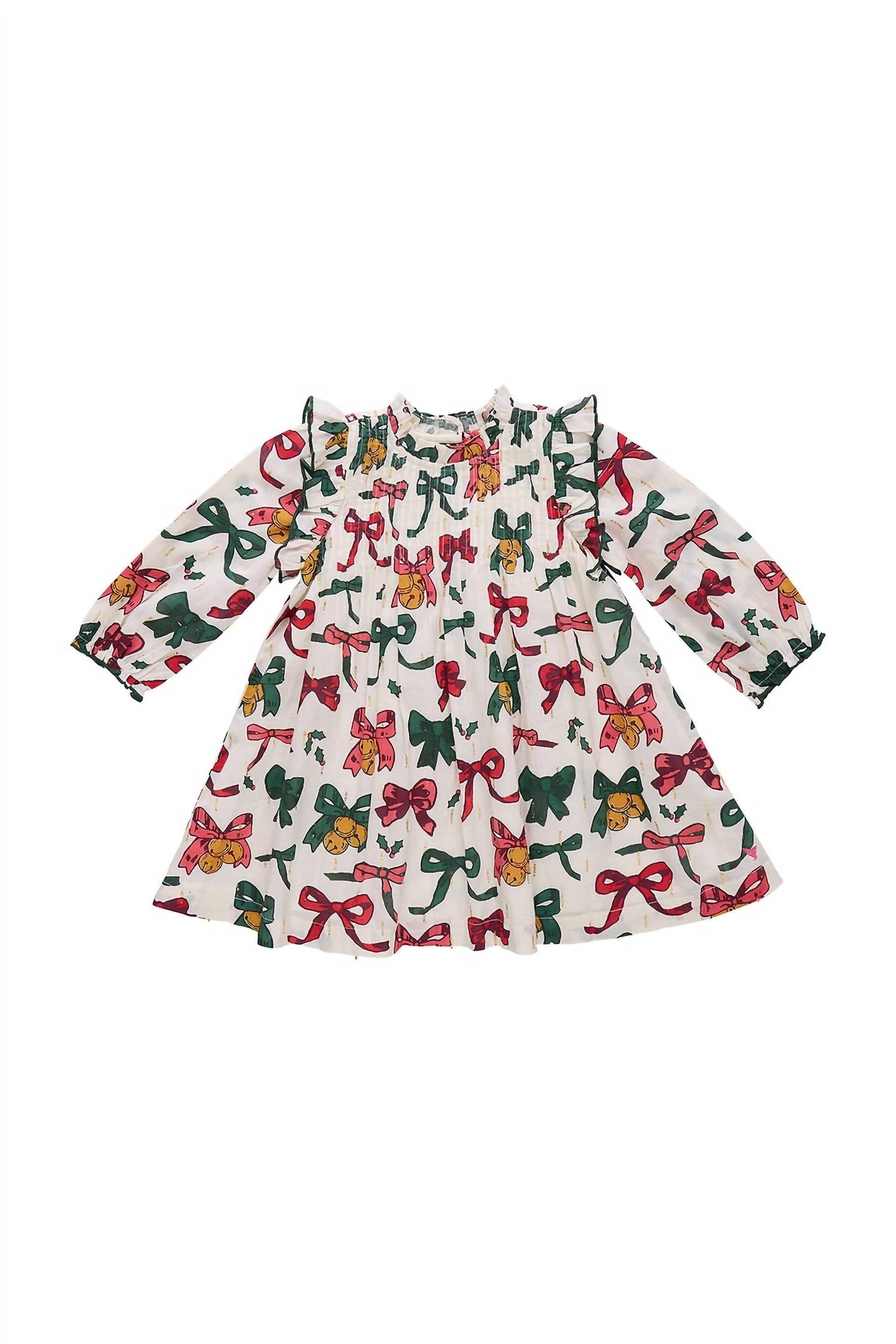 PINK CHICKEN Girls' Jaipur Dress in christmas bows bell - kids' dress