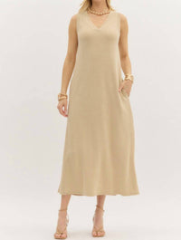 entro Textured Knit Midi Dress in taupe - women's dress
