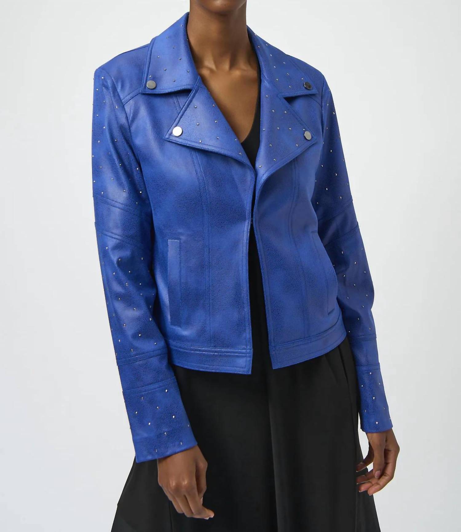 Joseph Ribkoff - Embellished Faux Leather Moto Jacket