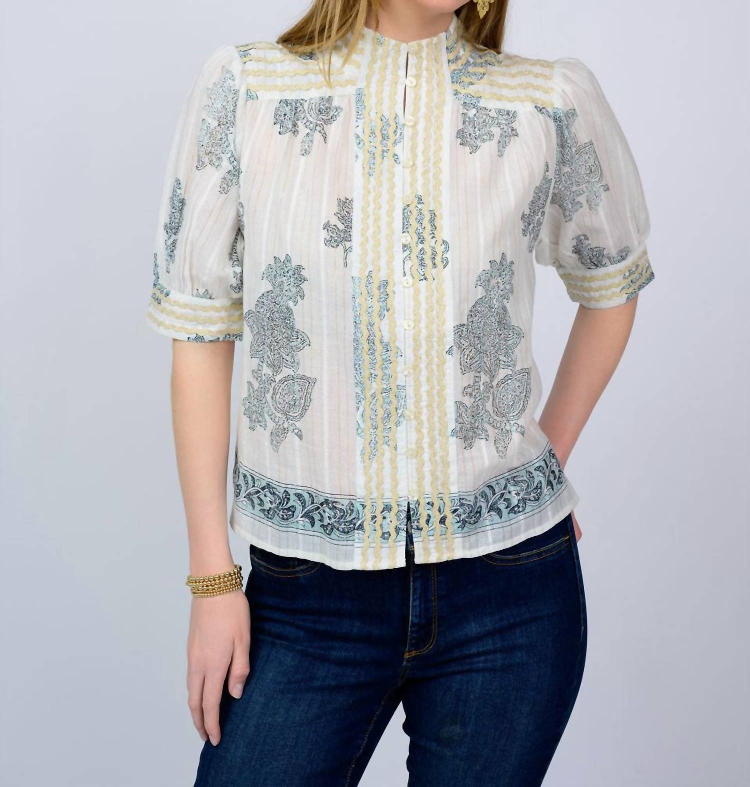Ivy Jane - Metallic Trim Paisley Top