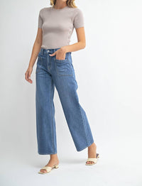 Just Usa - Katie Patch Pocket Straight Wide Leg Denim Jeans