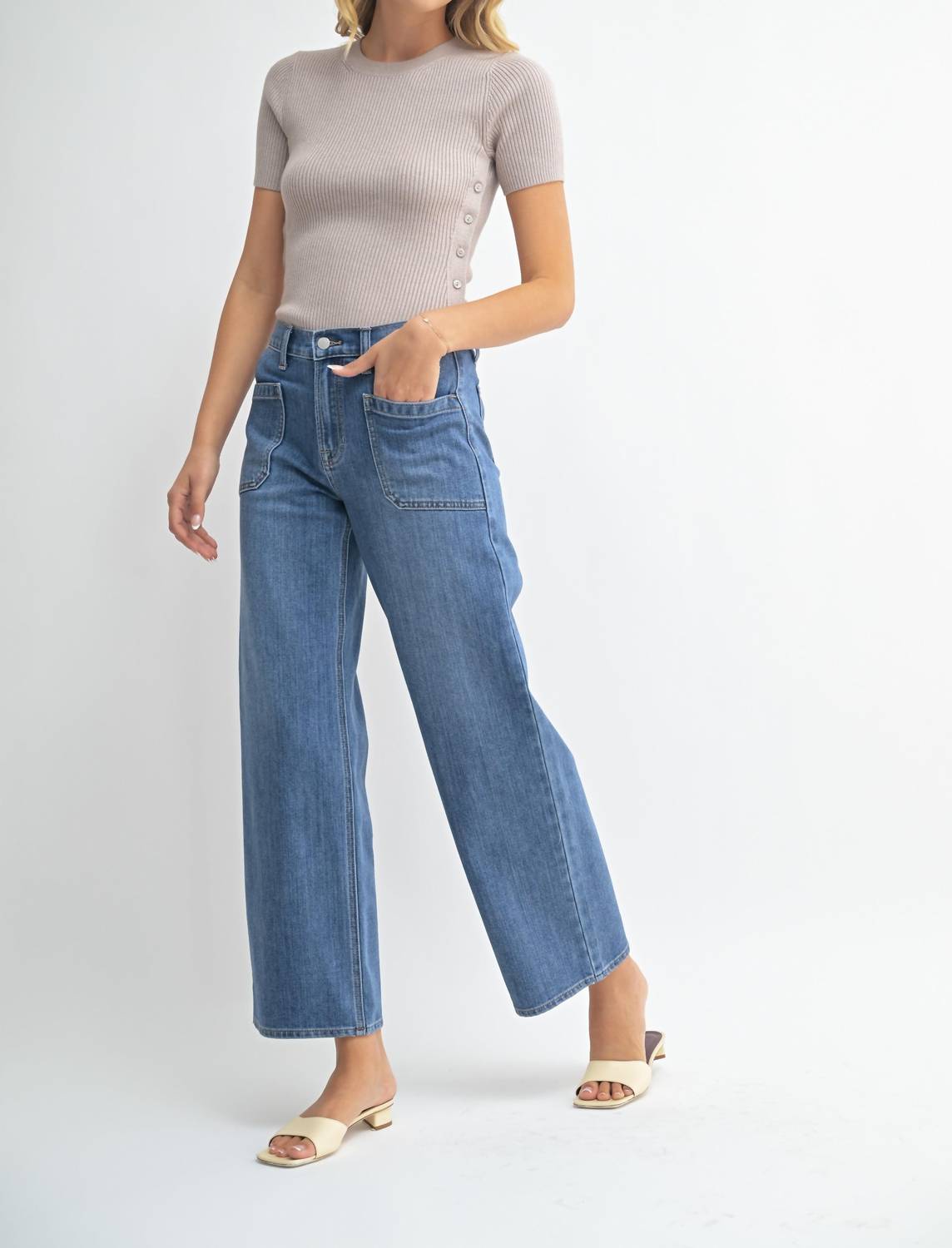 Just Usa - Katie Patch Pocket Straight Wide Leg Denim Jeans