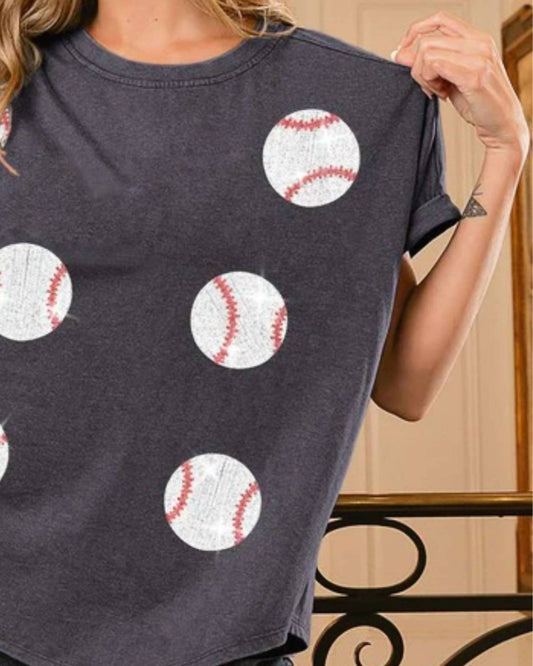 Bibi - Sequin Baseball Patches Washed Tee