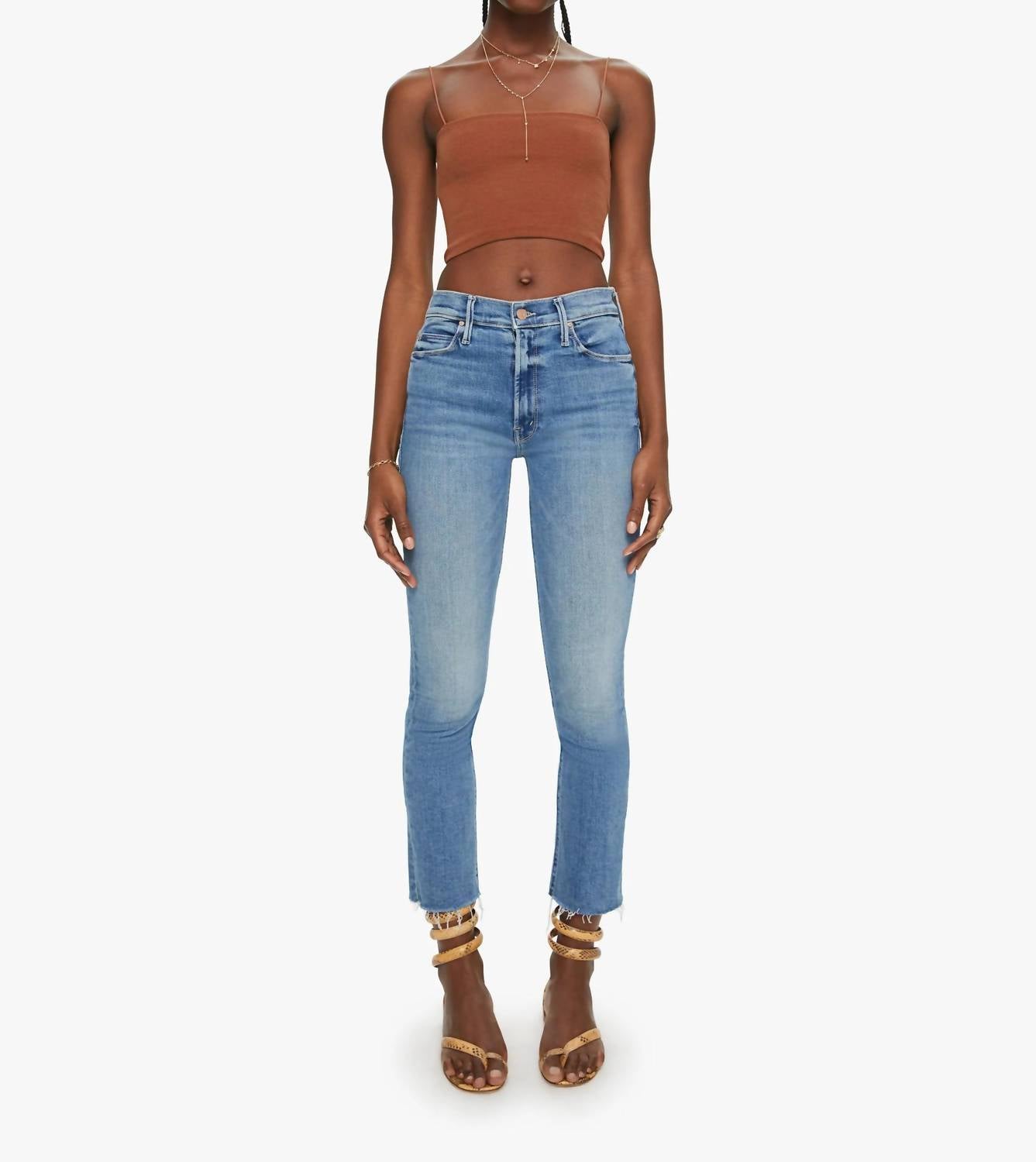 Mother - Mid Rise Dazzler Ankle Fray Straight Leg