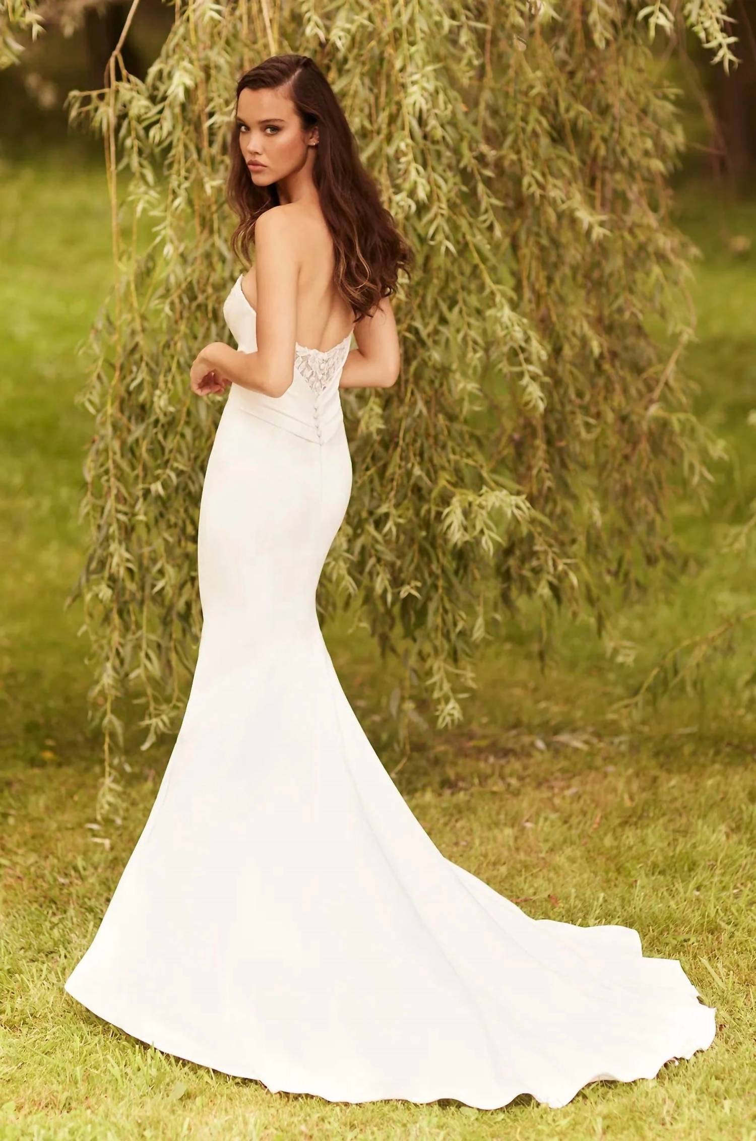 Paloma Blanca Flower Lace Wedding Dress in natural - women's dress - alternate view