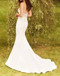 Paloma Blanca Flower Lace Wedding Dress in natural - women's dress - detail view