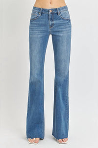 Risen - Mid Rise Flare Raw Cut Hem Jeans