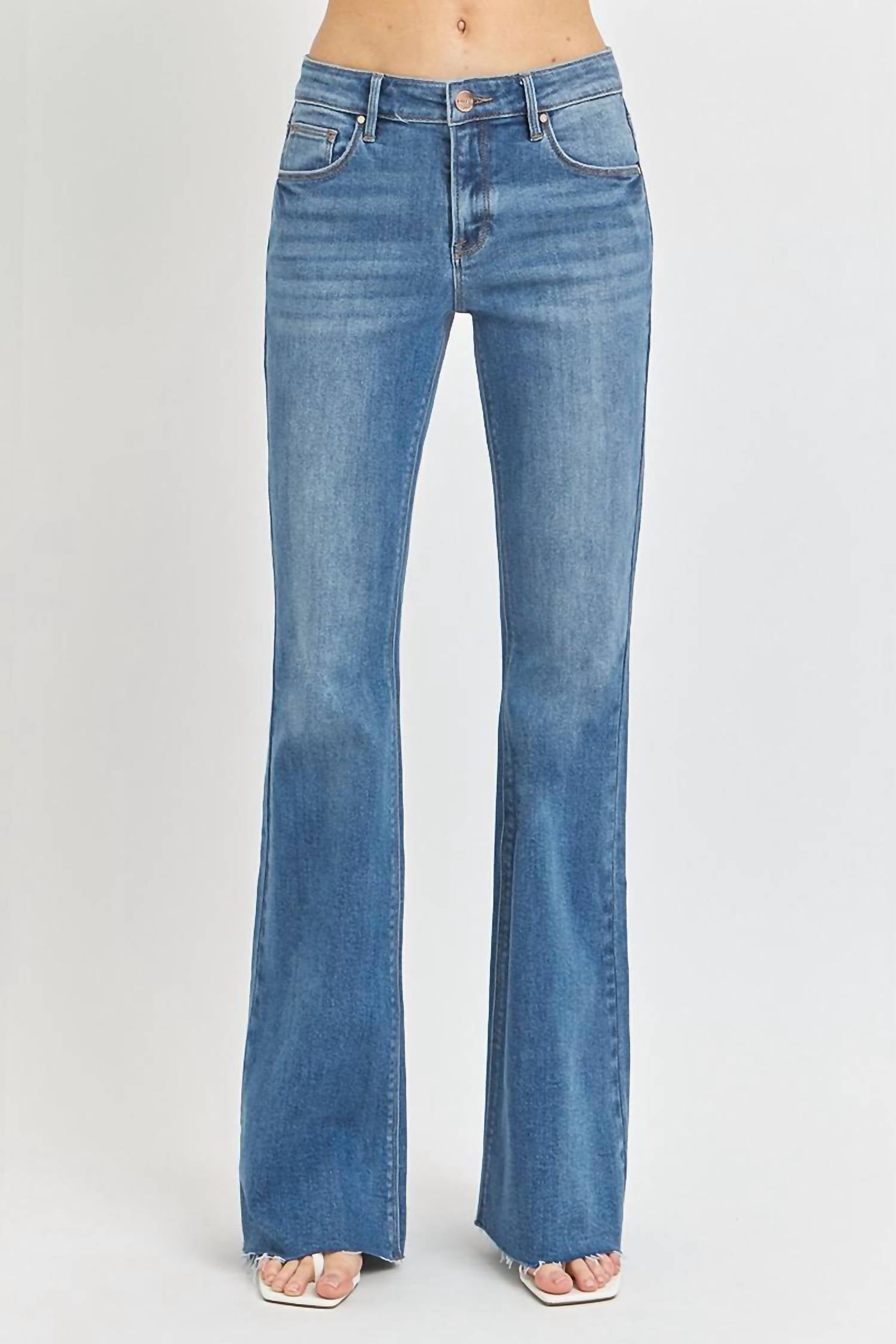 Risen - Mid Rise Flare Raw Cut Hem Jeans