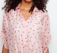 Charlie B - Printed Roll Up Dolman Sleeve Tie Front Blouse