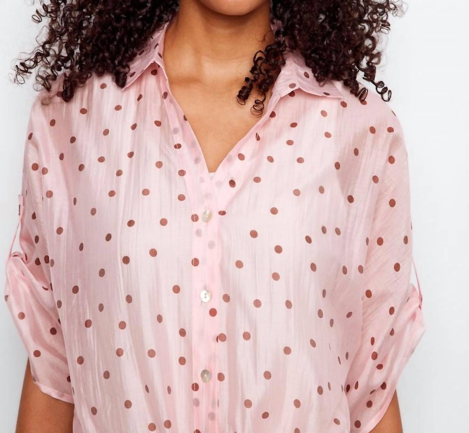 Charlie B - Printed Roll Up Dolman Sleeve Tie Front Blouse
