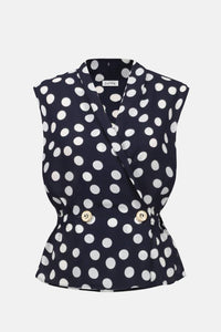 Joseph Ribkoff Georgette Dot Print Wrap Peplum Top with Buttons in midnight blue vanilla - women's tank top - alternate view