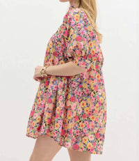 entro Floral Print Ruffle V-neck Mini Dress in pink - women's dress - alternate view
