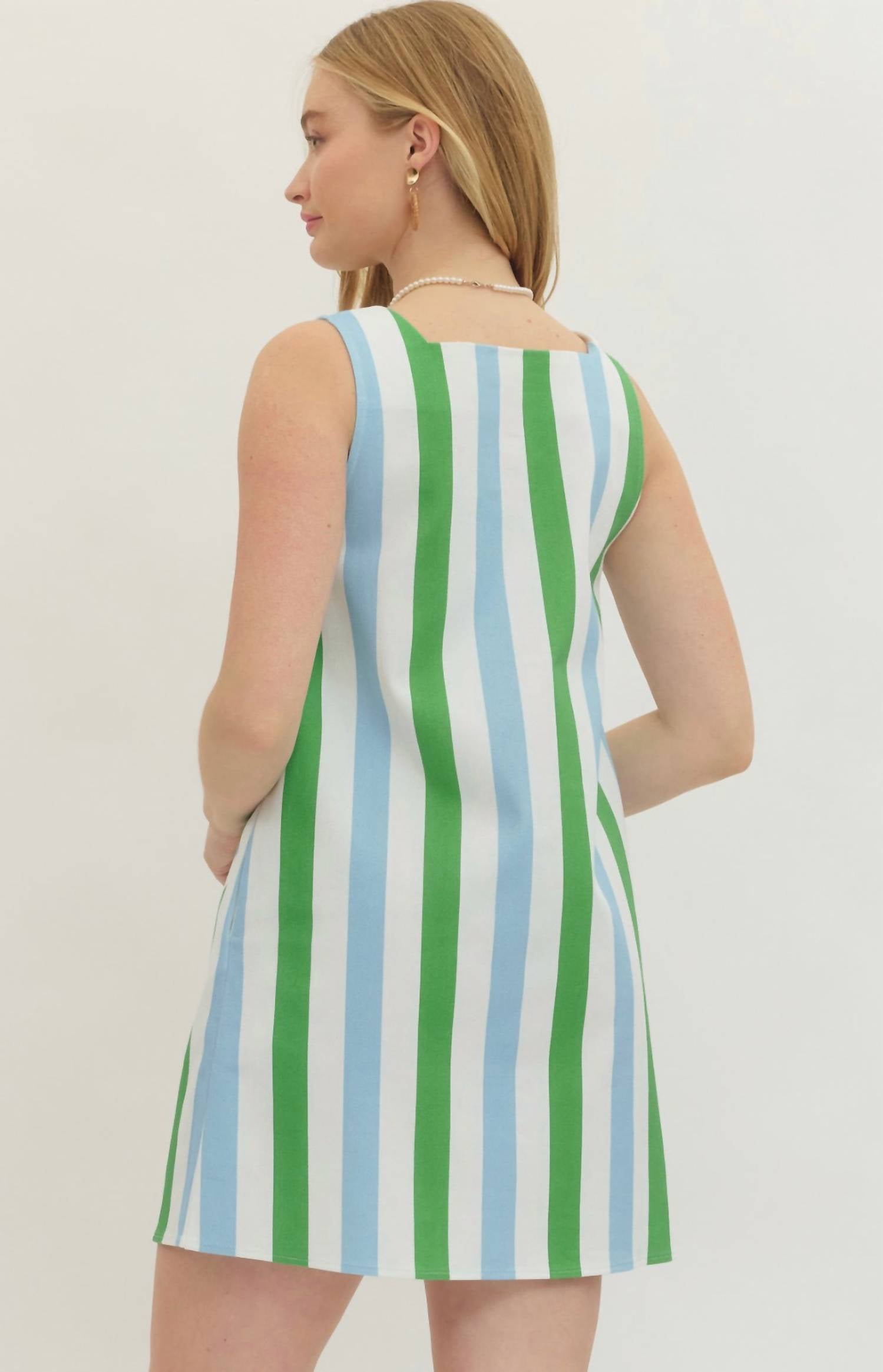 entro Call Me Spring Mini Dress in green stripe - women's dress - alternate view