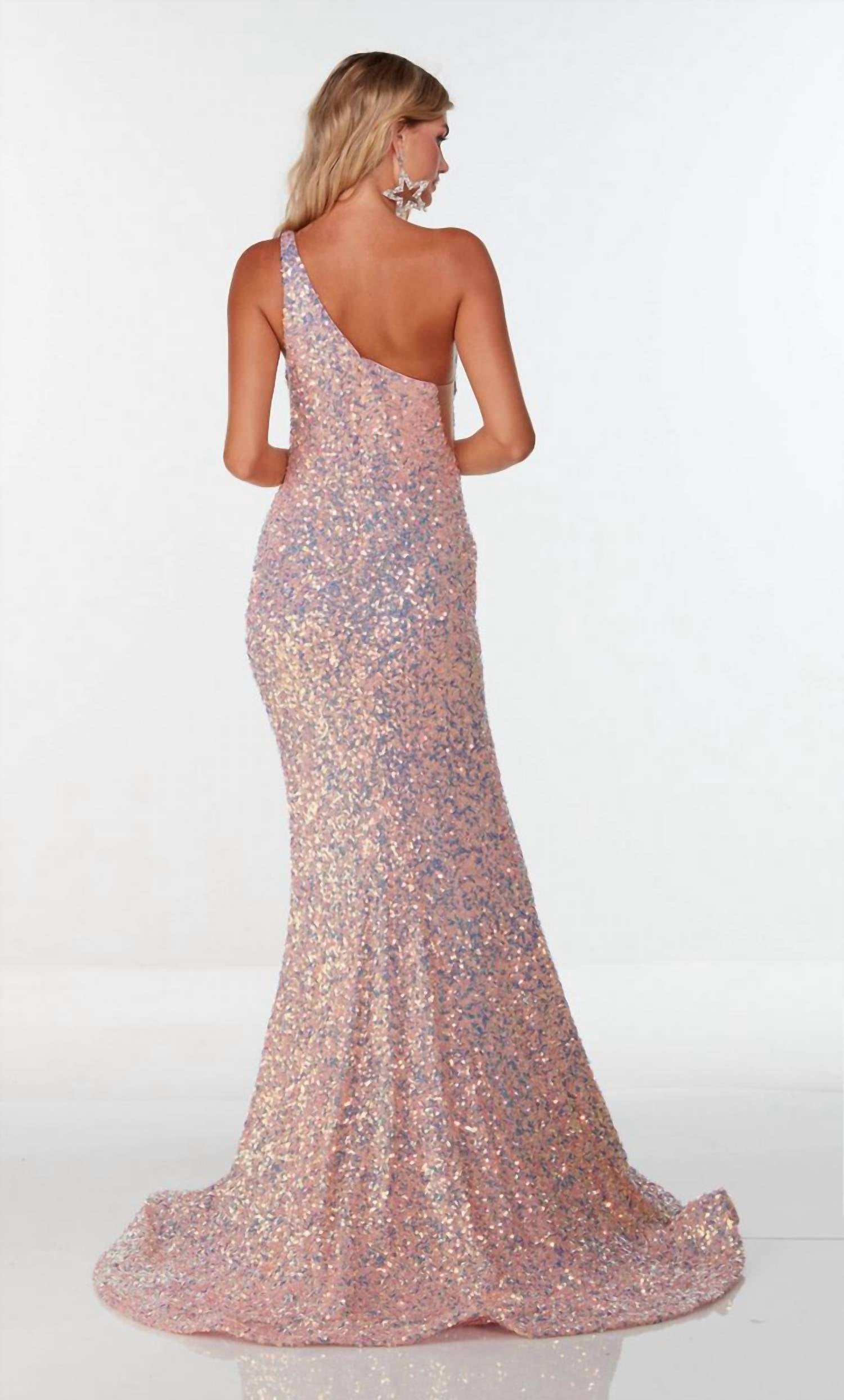 ALYCE PARIS One Shoulder Sequin Prom Dress in vintage opal - women's dress - detail view
