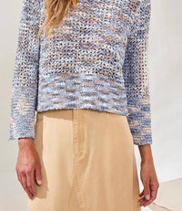 Tribal - Open Stitch Crewneck Bell-sleeve Sweater