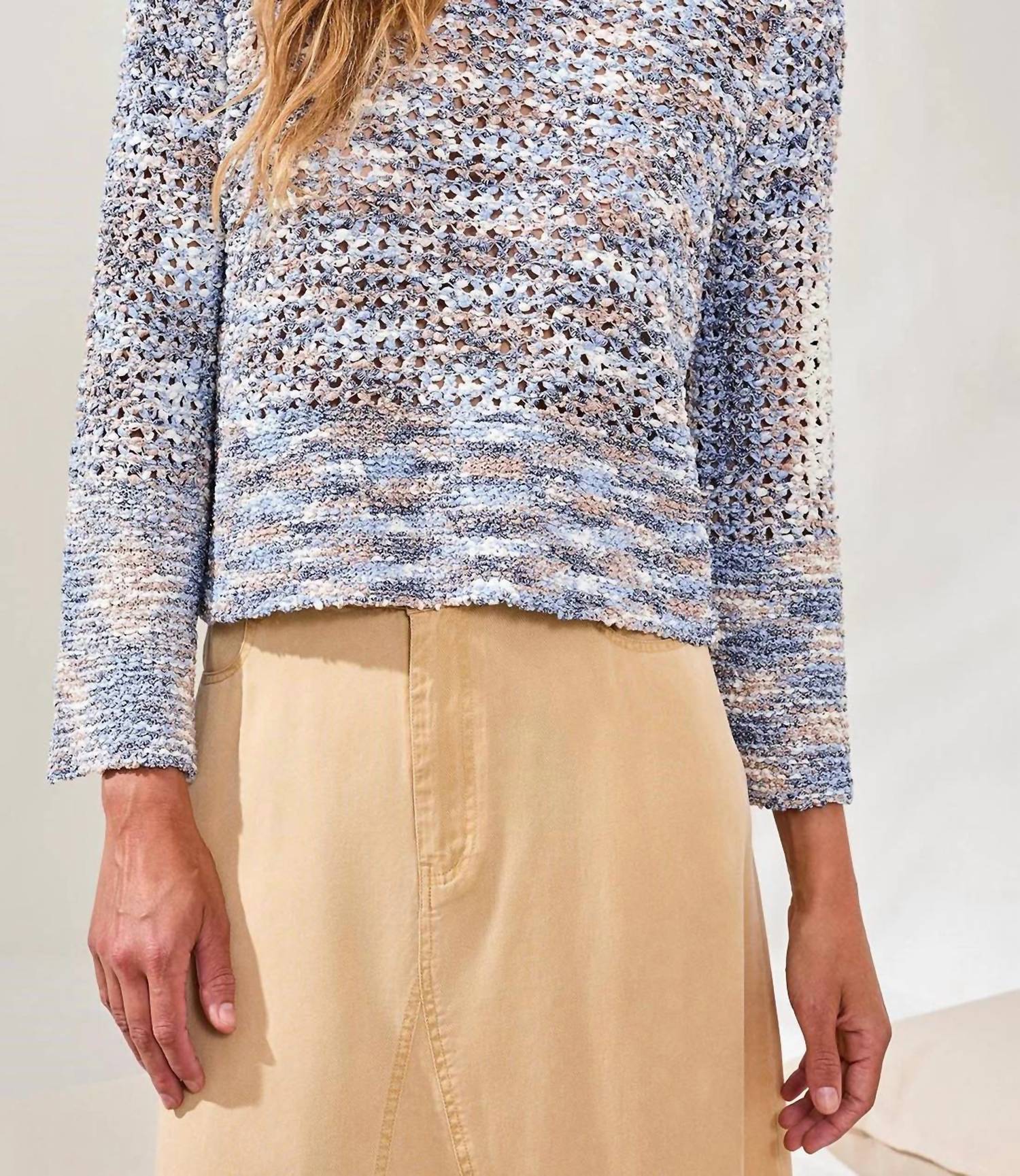 Tribal - Open Stitch Crewneck Bell-sleeve Sweater