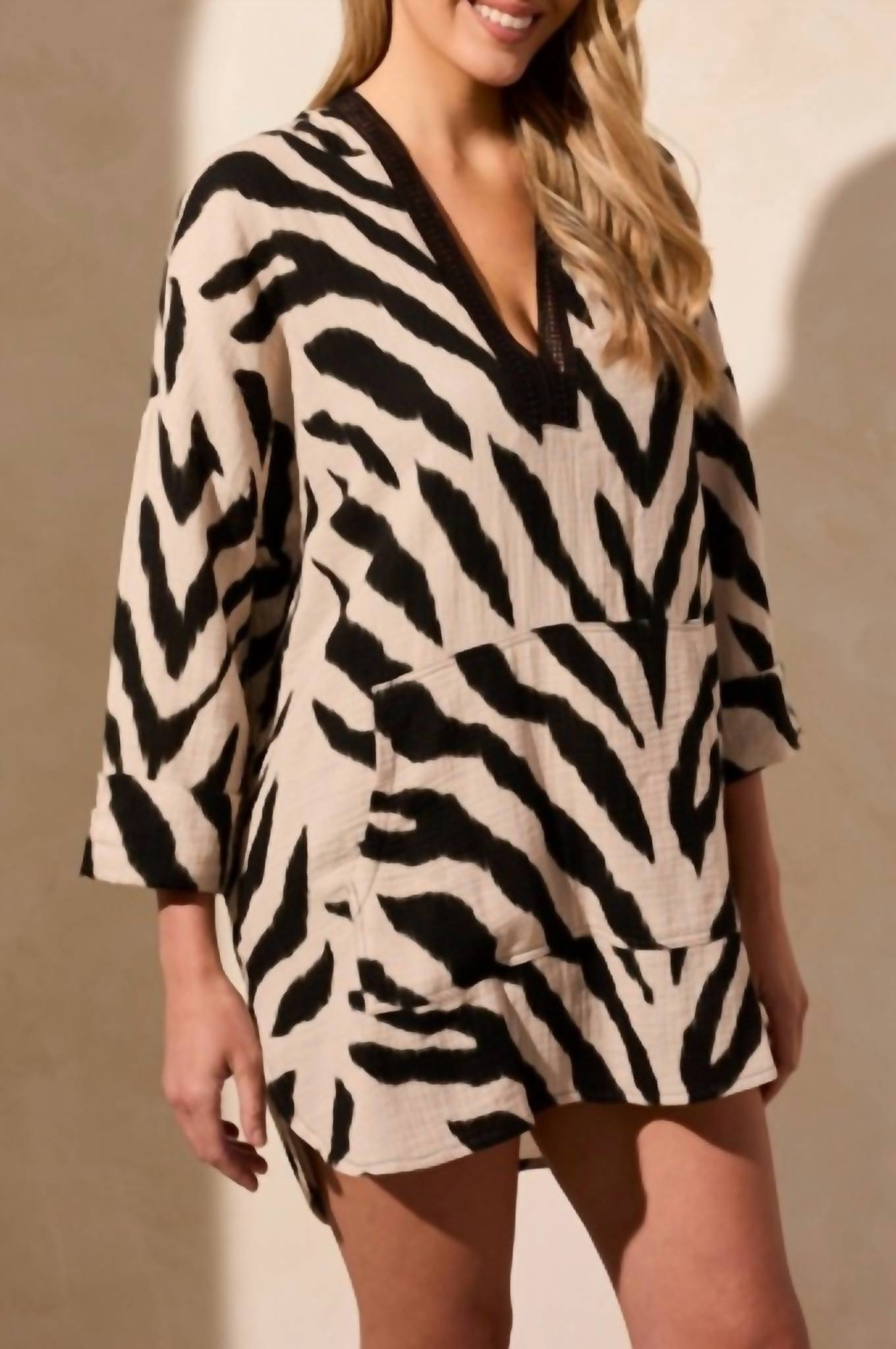 Tribal - 3/4 Sleeve Tunic With Lace Tape