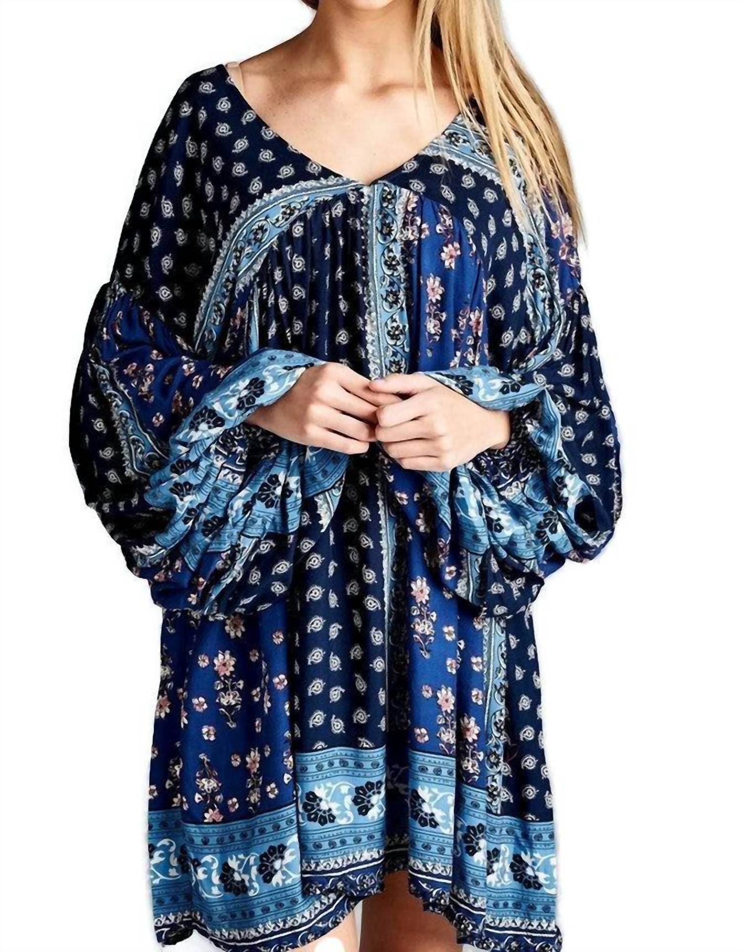 Velzera - Patch Print Baby Doll Mini Dress