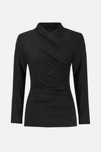 Joseph Ribkoff Long Sleeve Jersey Knit Ruched Fitted Top in black - women's long sleeve top - view 4
