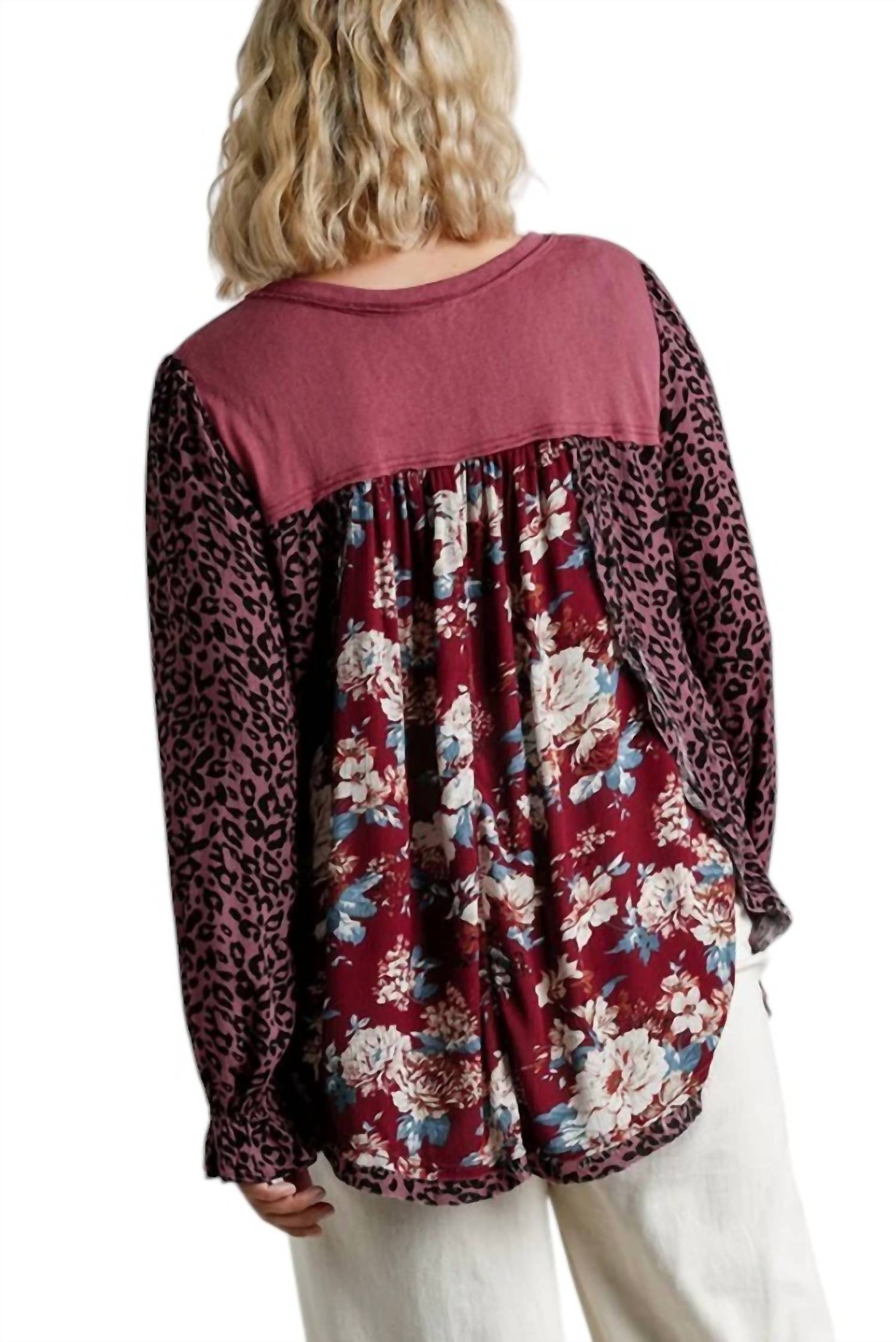 Umgee - Mixed Print Puff Sleeve Top