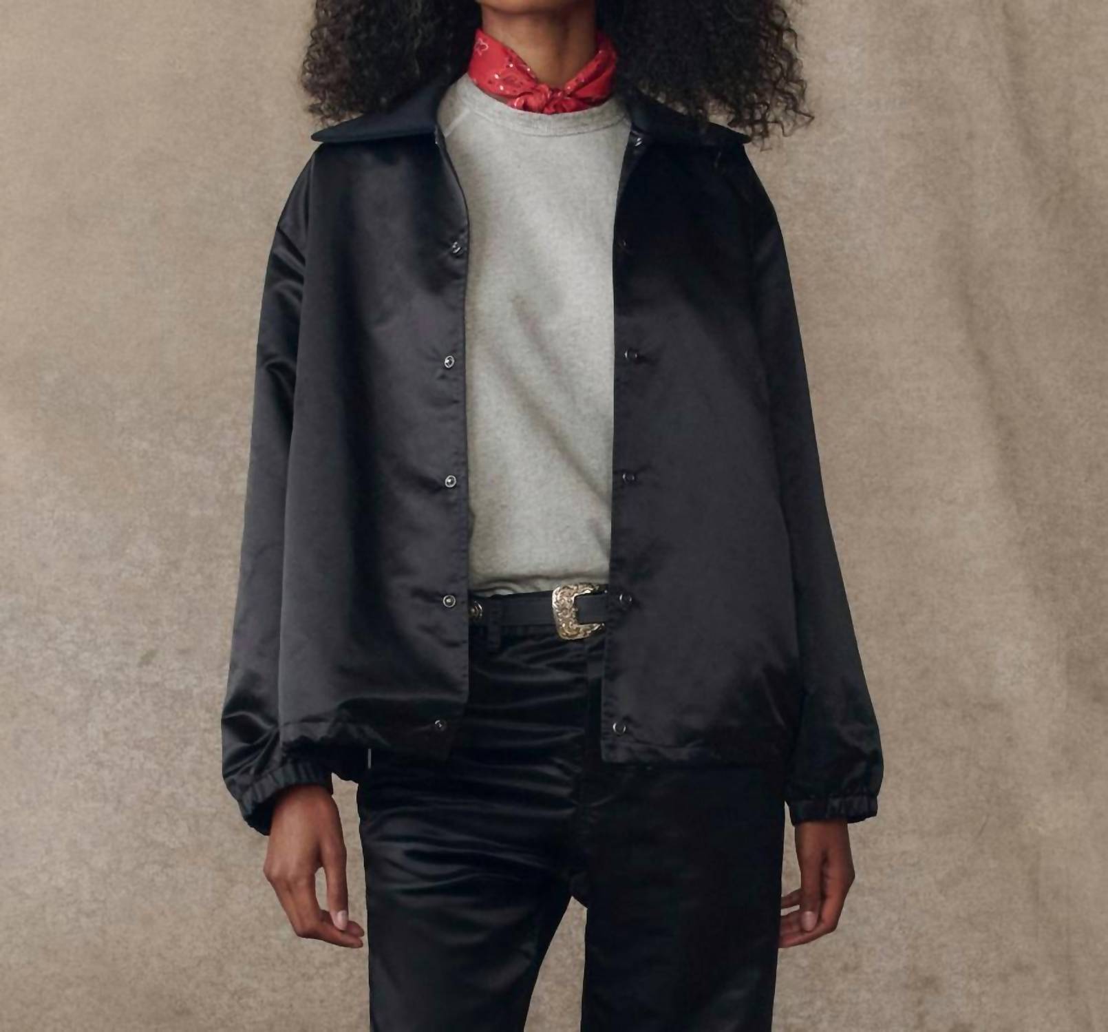 THE GREAT. Satin Coaches Jacket in black - women's jacket